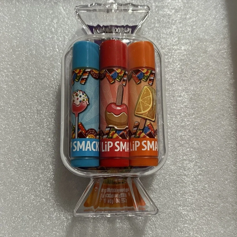 Lip Smacker Ornament Lip Balm Trio-Vanilla Cake Pop Candy Apple & Chillin Citrus